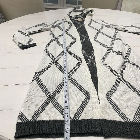 New Hem &Thread Womens Open Front Long Hooded Cardigan Gray White Size Small - Picture 11 of 12